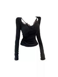 Lace Trim Long Sleeve Top