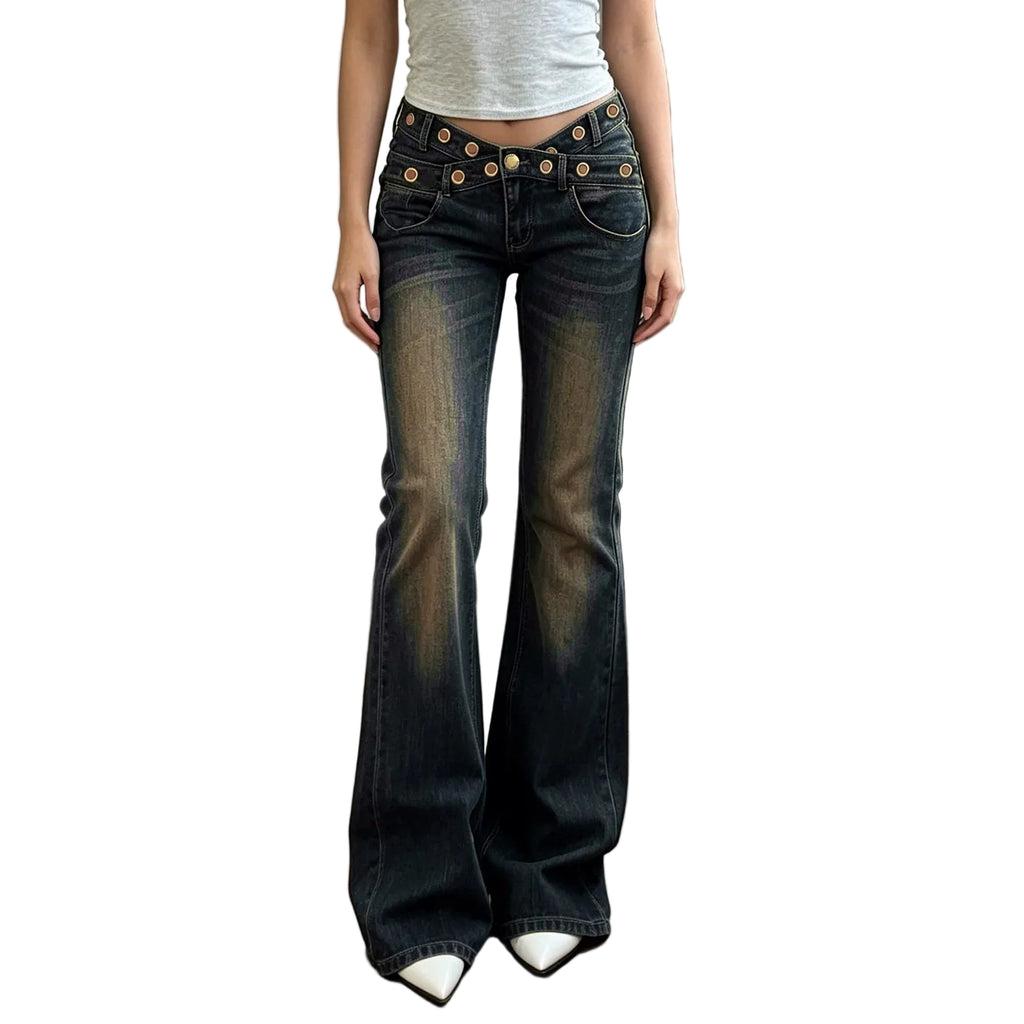 Studded Low Rise Flare Jeans