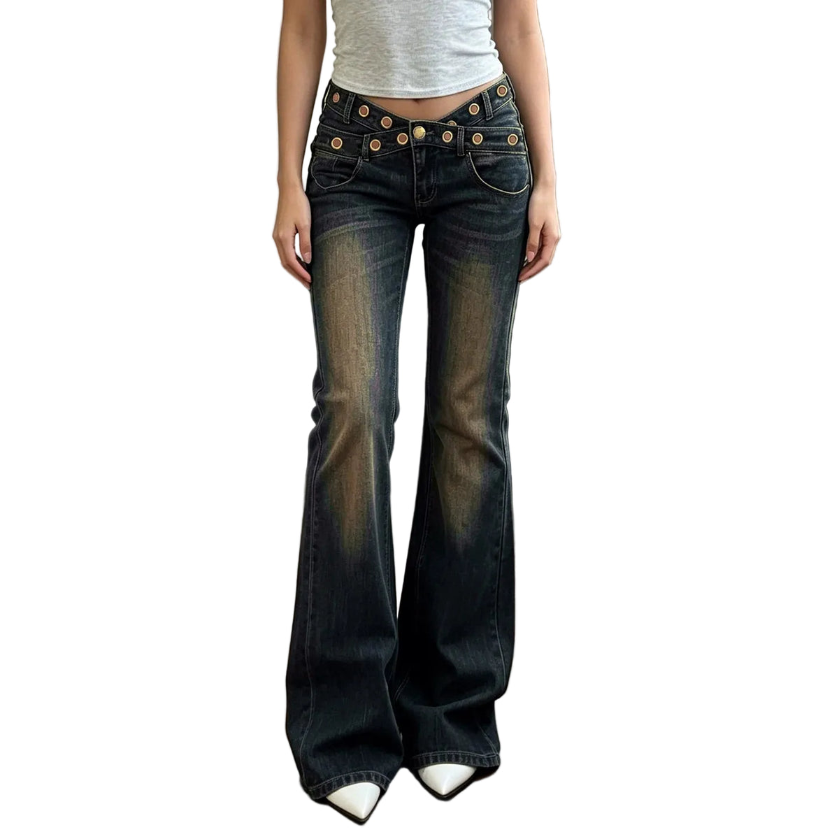 Studded Low Rise Flare Jeans