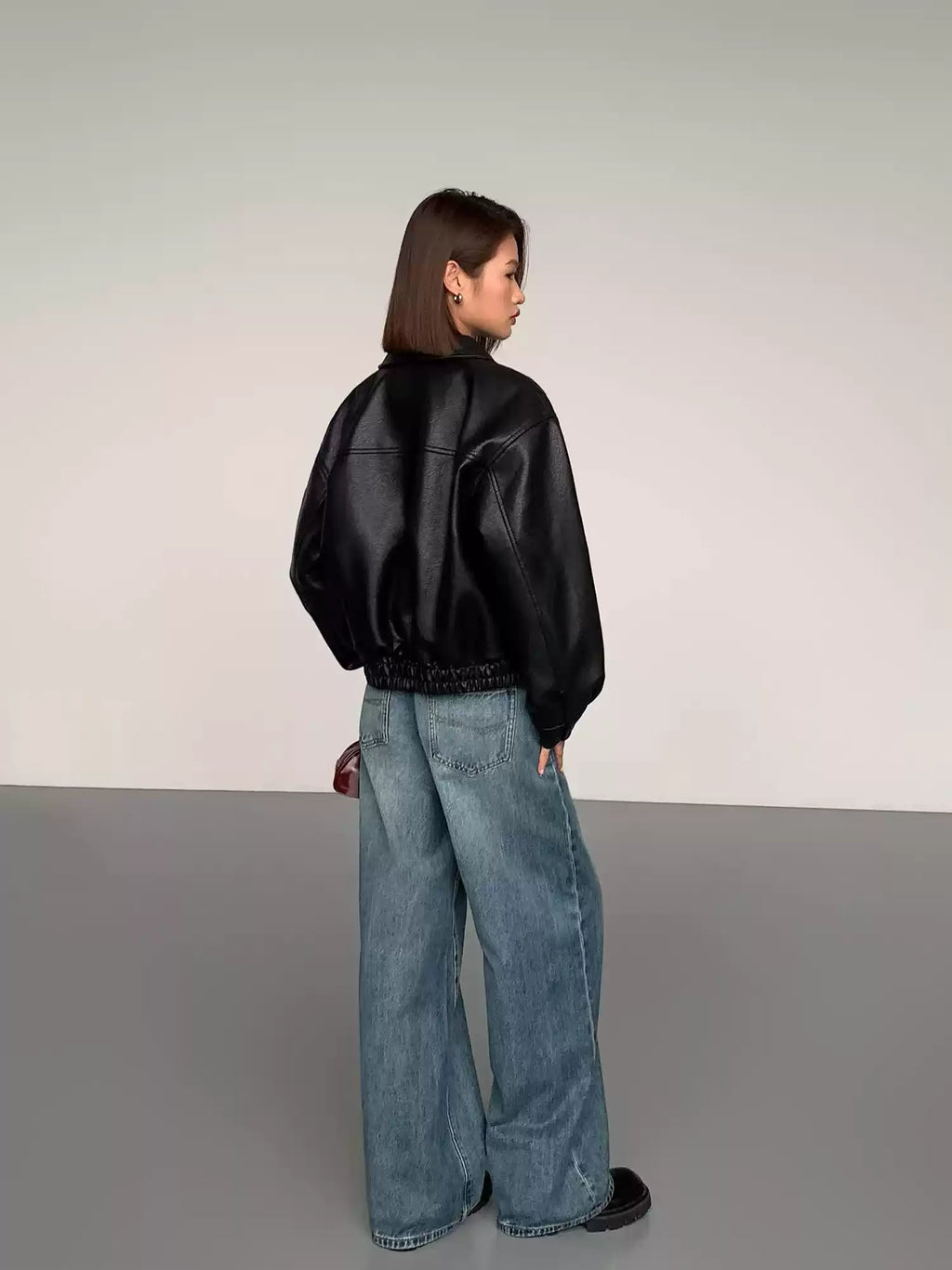 Noir Leather Bomber Jacket