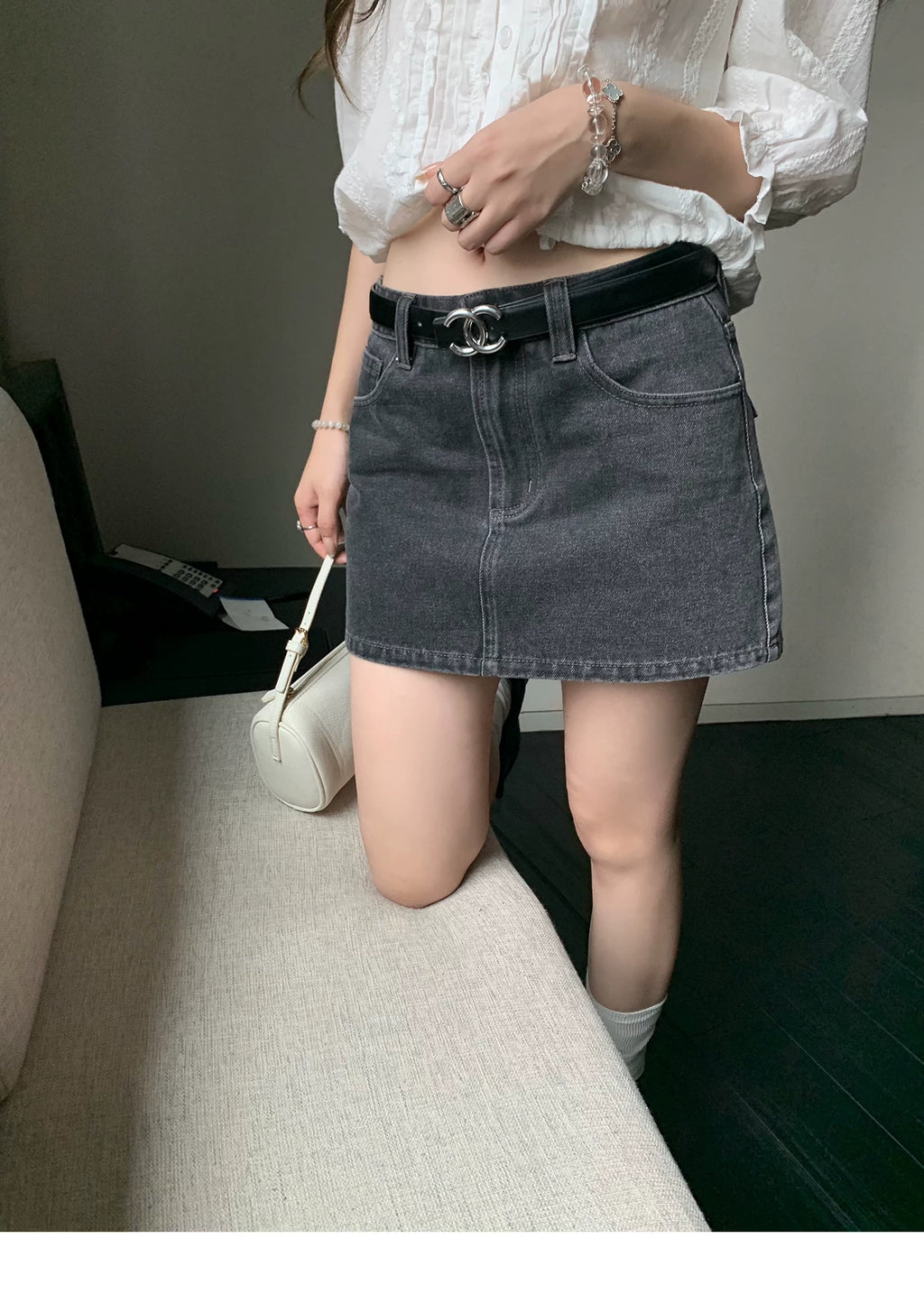 Black Denim Mini Skirt