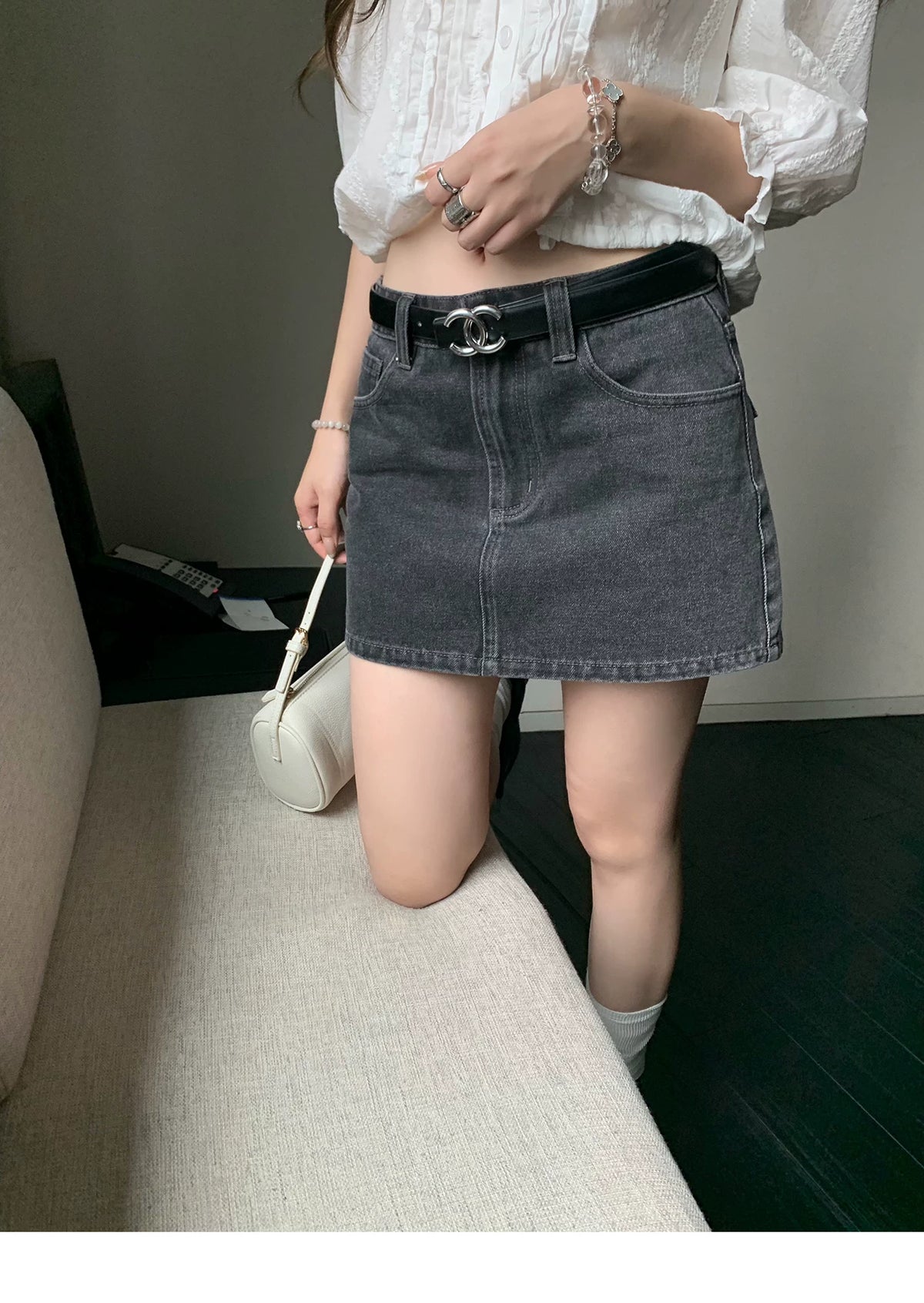 Black Denim Mini Skirt