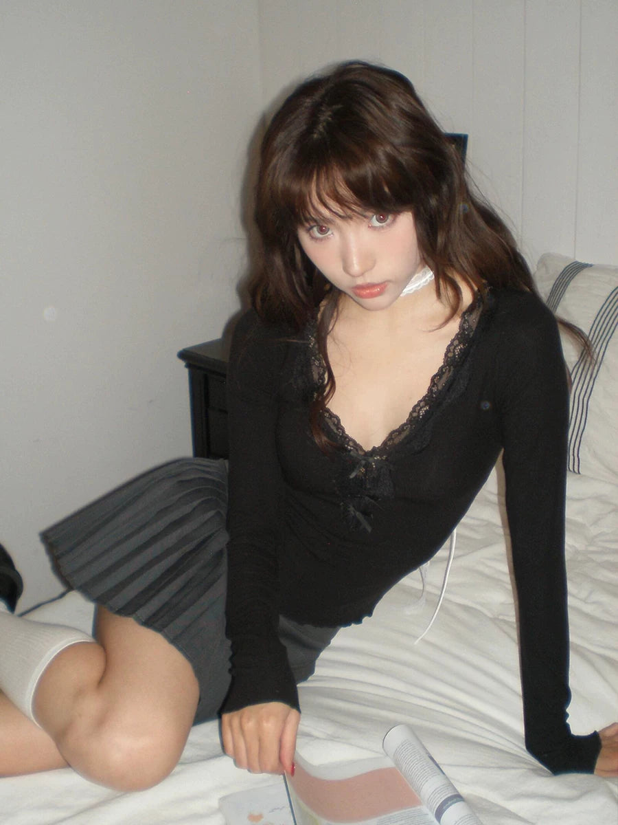 Noir Lace Tie Top
