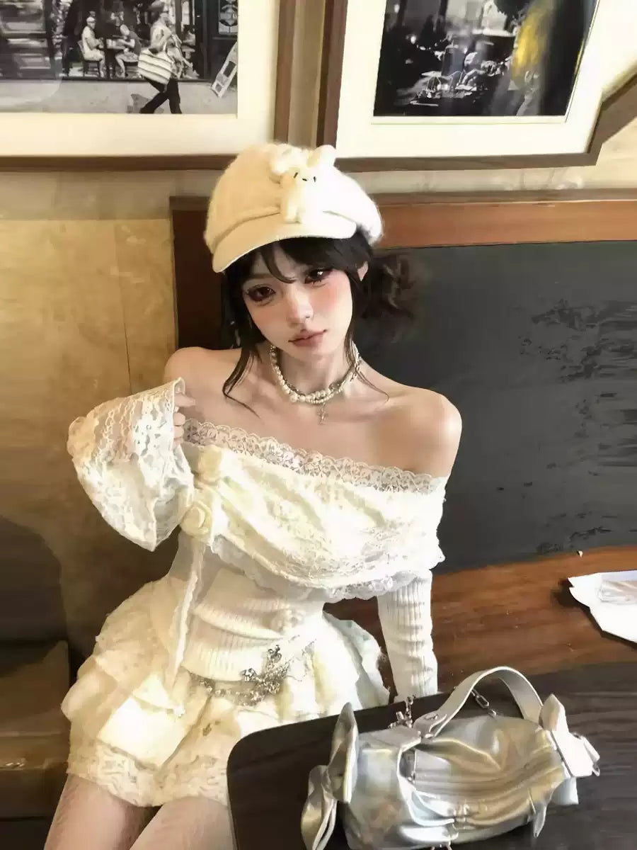 Ivory Lace Bow Set