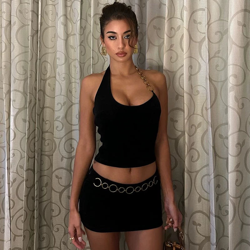 Black Gold Chain Skirt Set