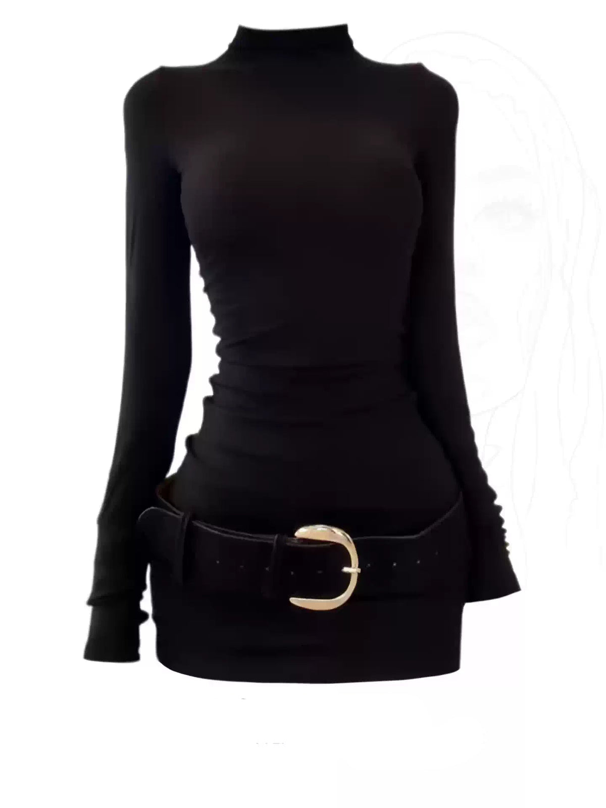 Black Ruched Turtleneck Mini Dress