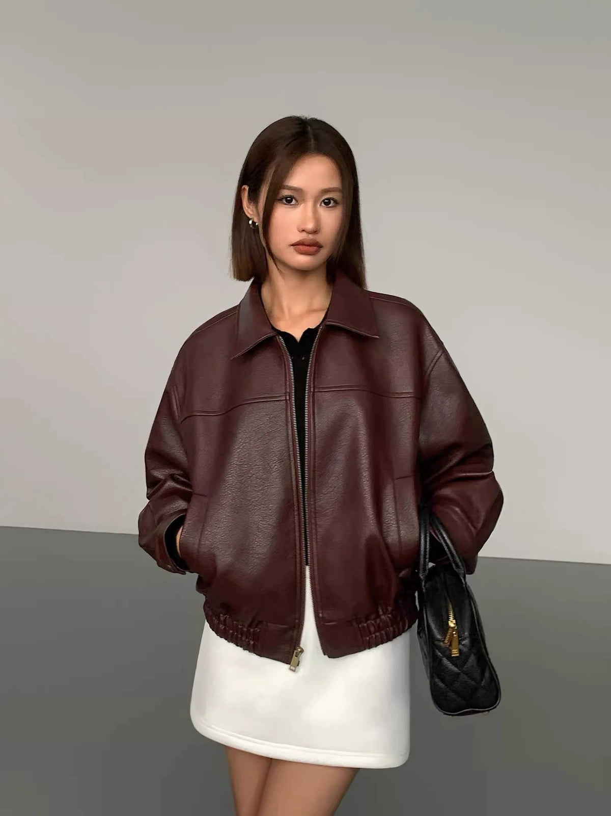 Burgundy Leather Bomber Jacket