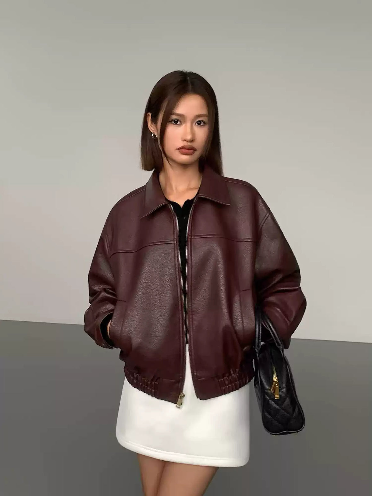 Burgundy Leather Bomber Jacket