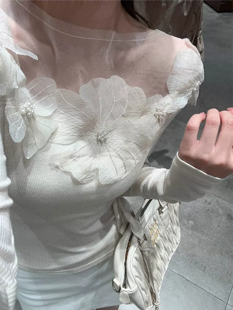 Floral Mesh Off-Shoulder Top