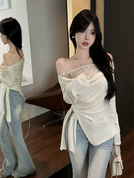 Lace Off-Shoulder Ruched Top