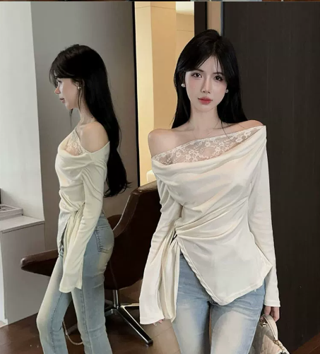 Lace Off-Shoulder Ruched Top