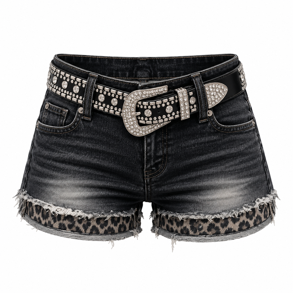 Studded Belt Low Rise Denim Shorts