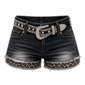 Studded Belt Low Rise Denim Shorts