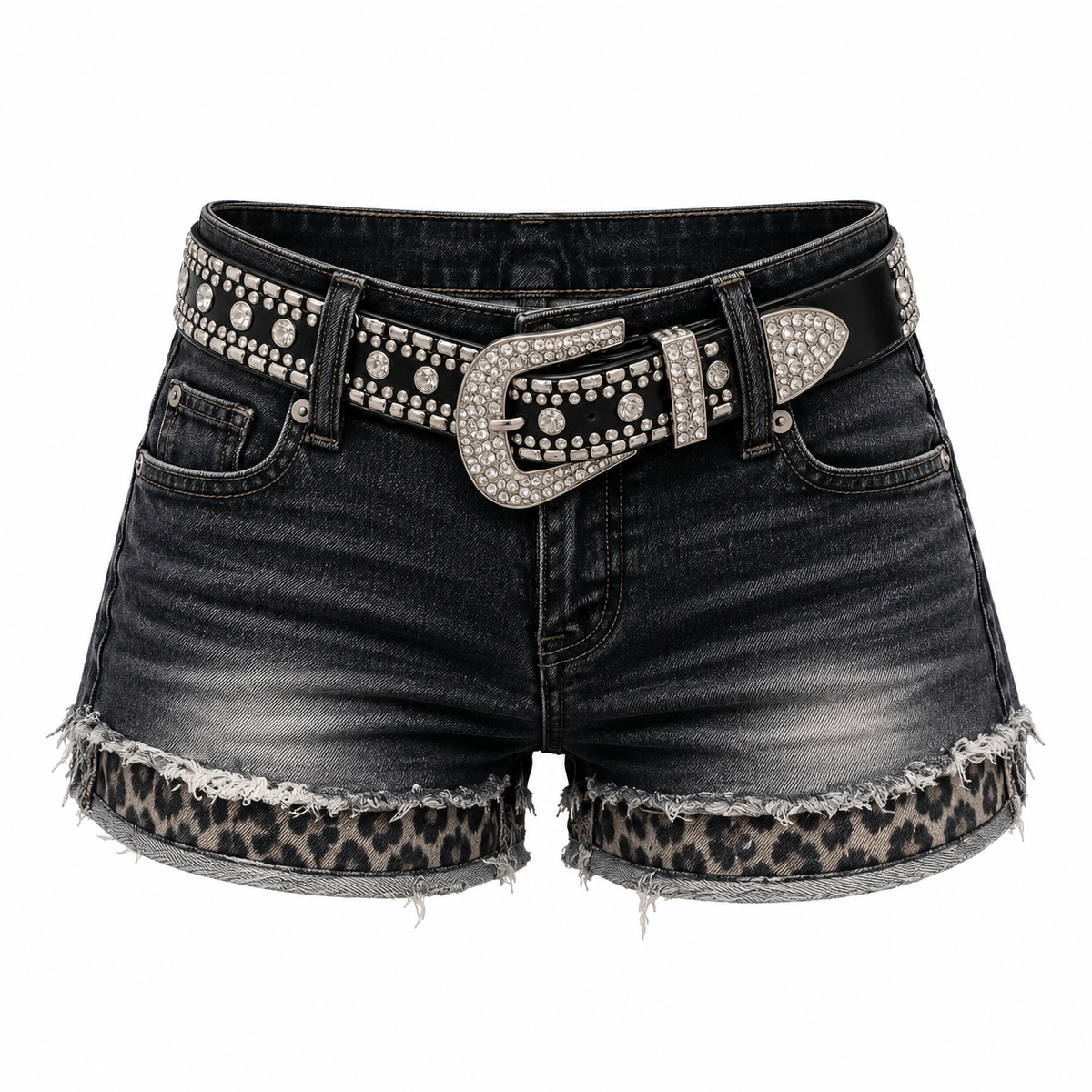 Studded Belt Low Rise Denim Shorts