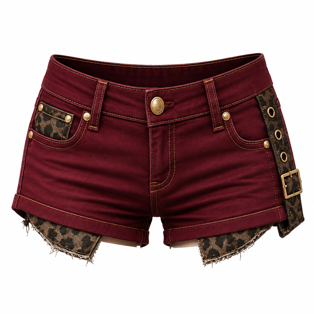 Rise Buckle Denim Shorts