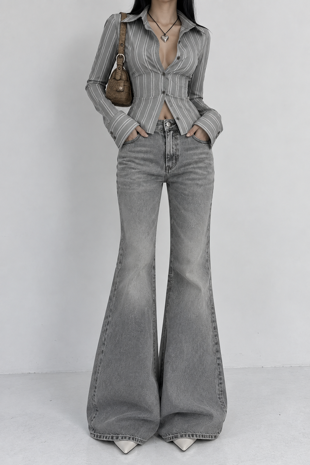 Ash Grey Flare Jeans