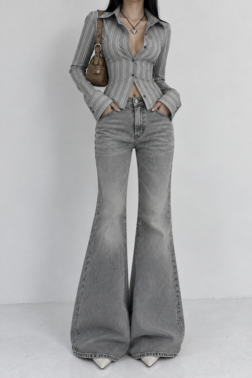 Ash Grey Flare Jeans
