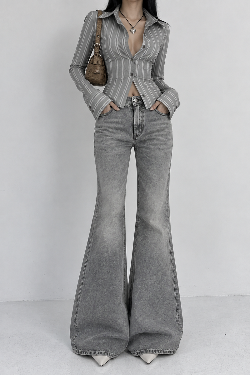 Ash Grey Flare Jeans