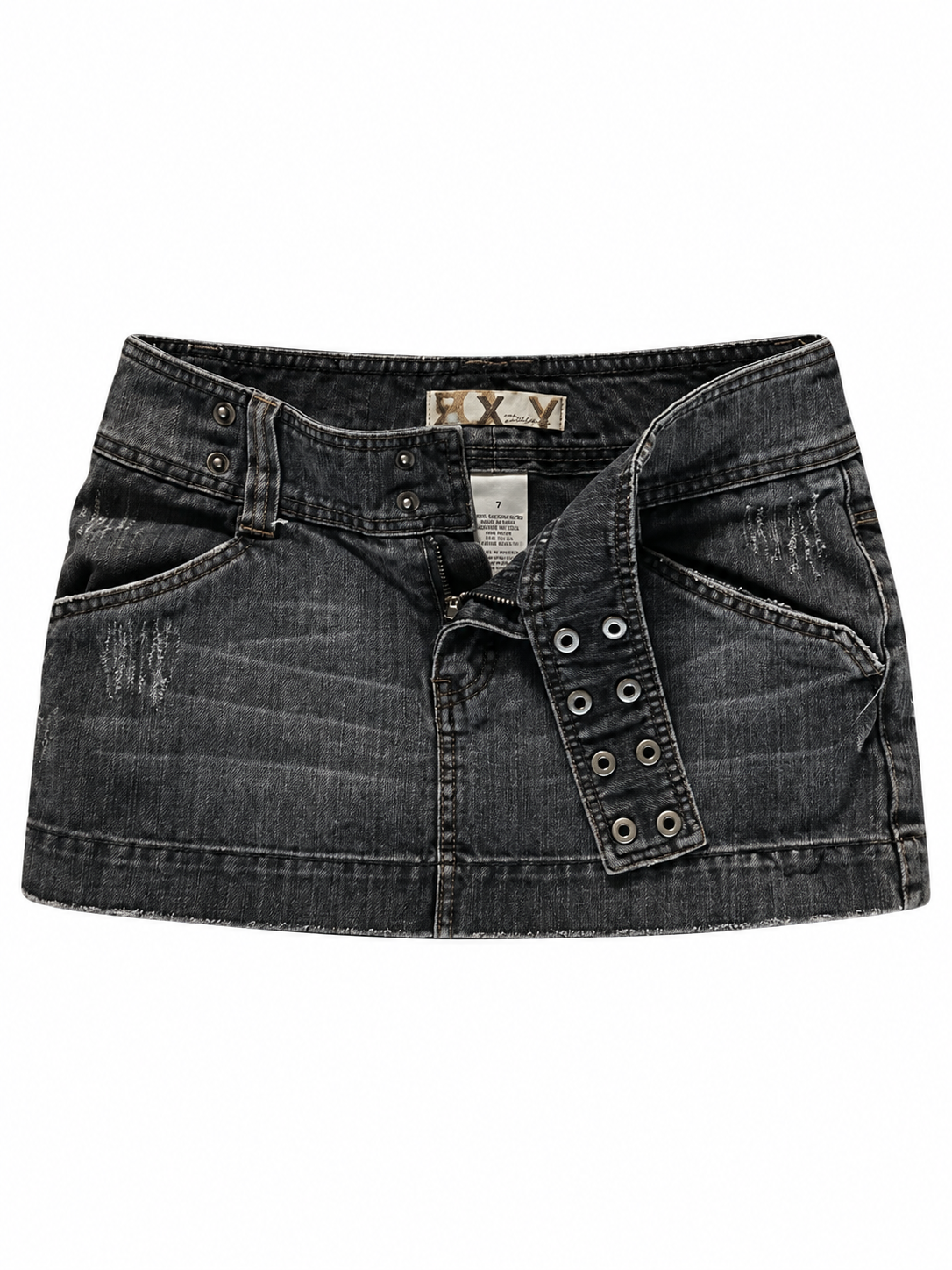 Distressed Strap Denim Mini Skirt