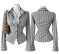 Grey Pinstripe Fitted Blouse