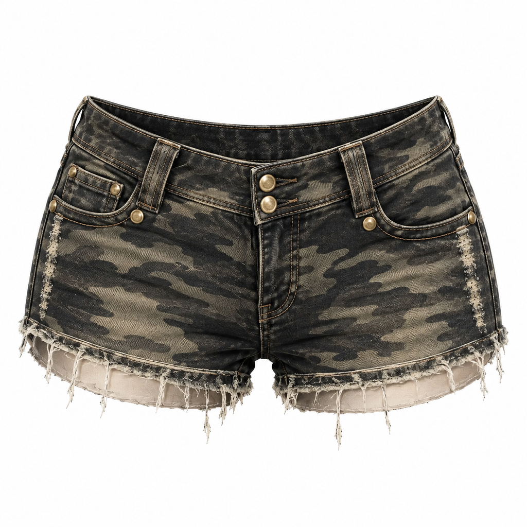 Vintage Camo Low Denim Shorts