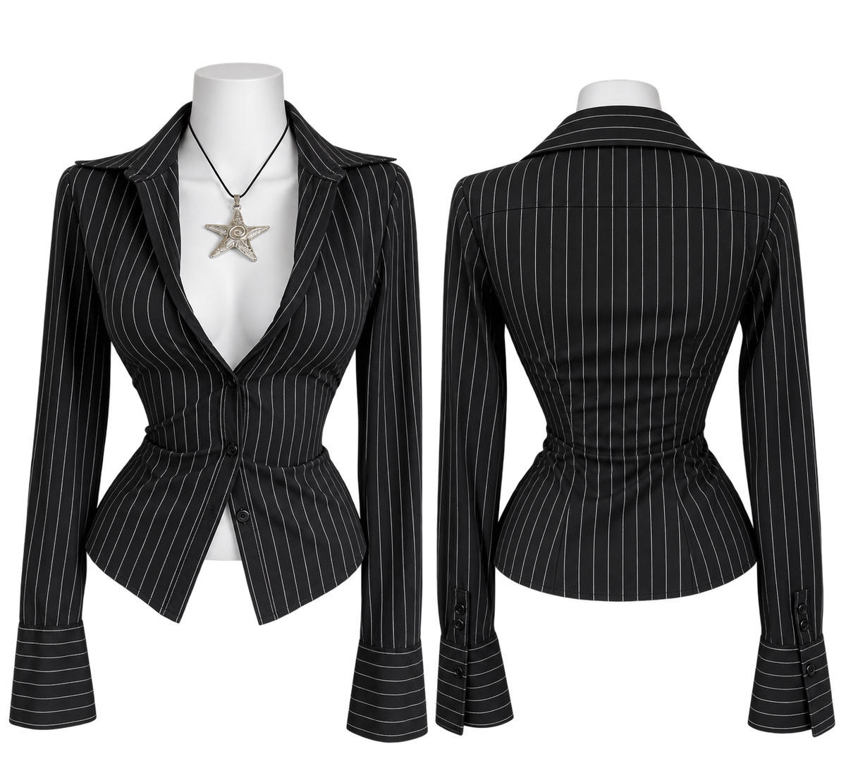 Black Pinstripe Fitted Blazer